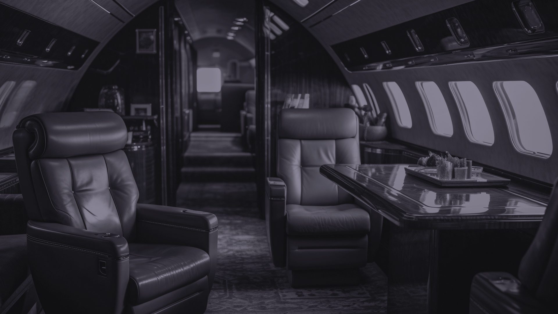 The refined cabin of a private aircraft